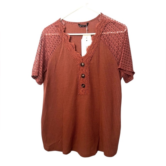 BloomChic Dusty Pink V-Neck Textured Top - Picture 2 of 3